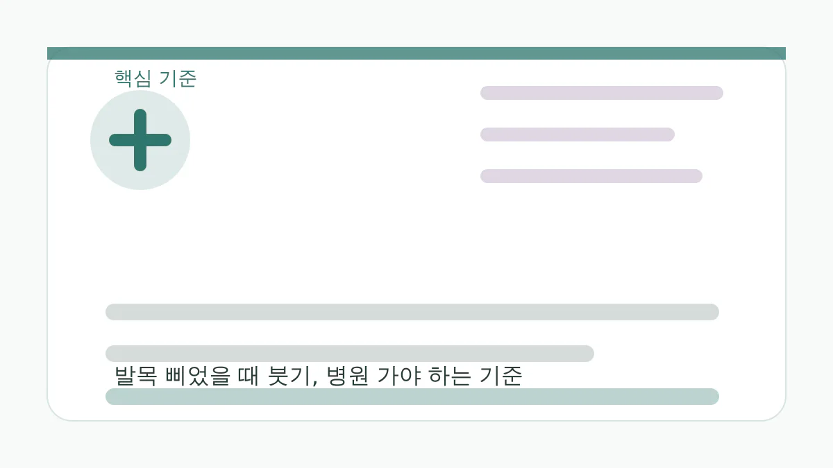 발목 염좌 후 붓기와 보행 가능 여부를 확인하는 안내 이미지