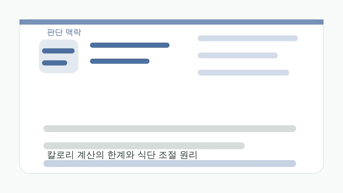 칼로리 계산의 한계와 식단 조절 원리 내용을 이해하기 위한 지속 가능한 체중 관리 식사 시각 자료